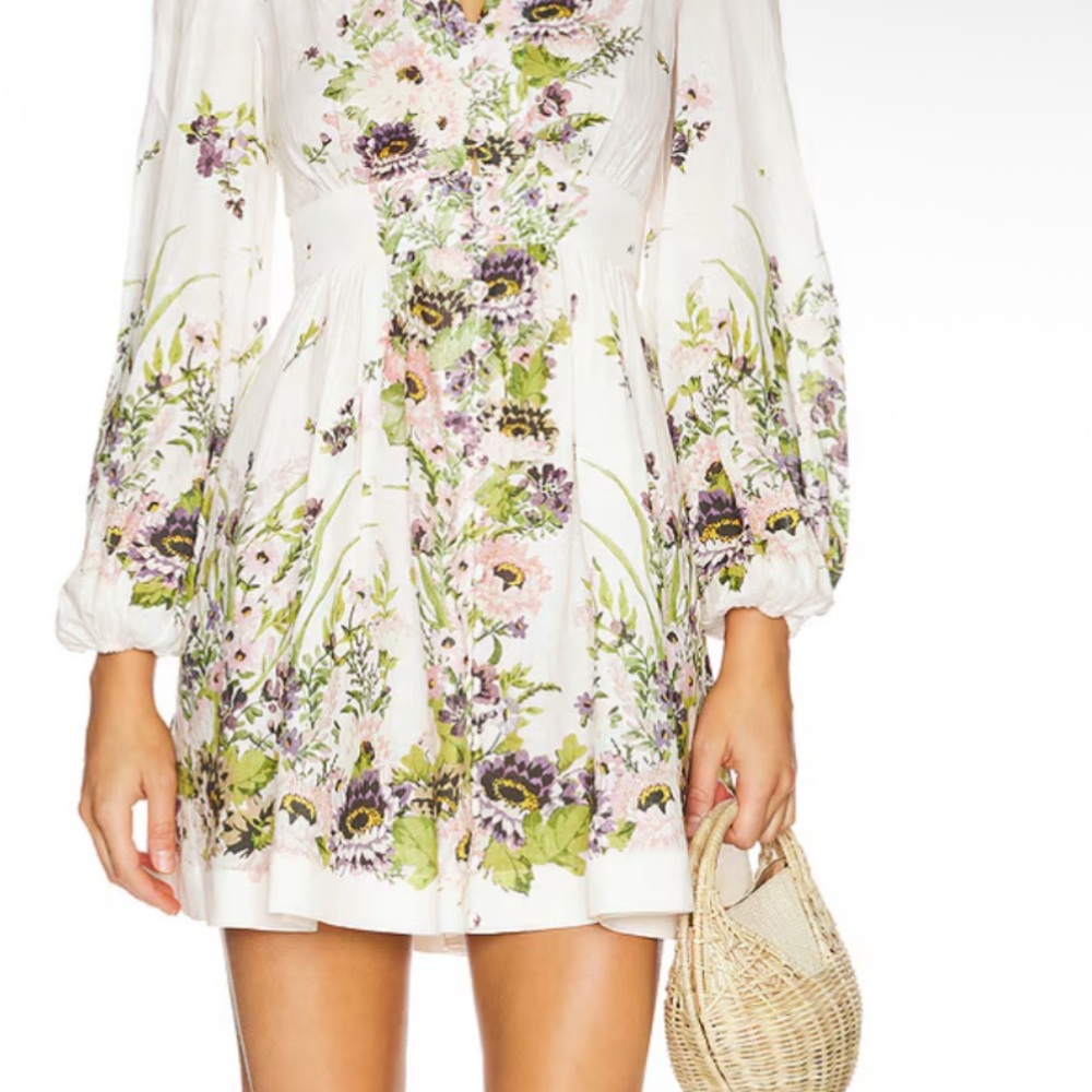 Zimmermann Halliday Plunge Mini Dress in Cream Multi Floral